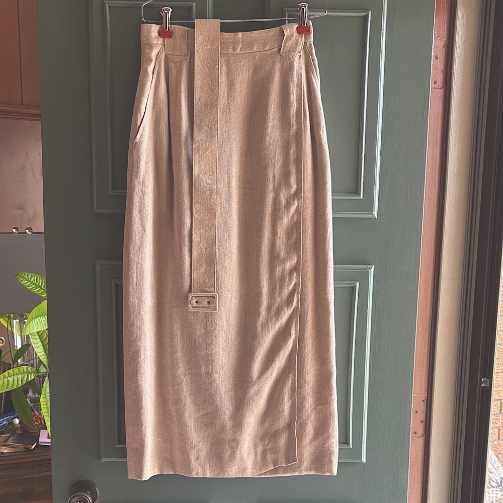 Beige, High waisted ,Wrap, Maxi Skirt with Belt: linen/cotton